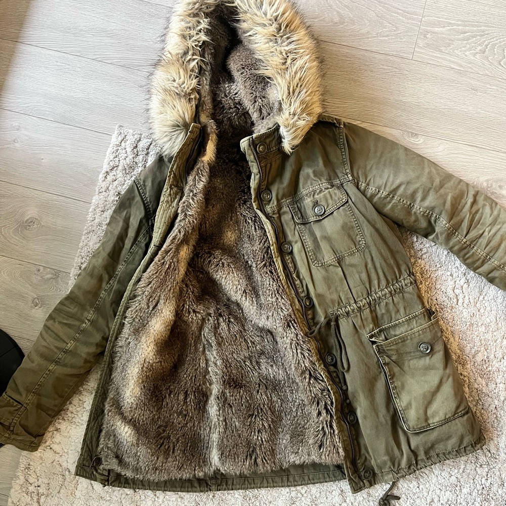 Talula Khaki Military Parka with Faux Fur Hood